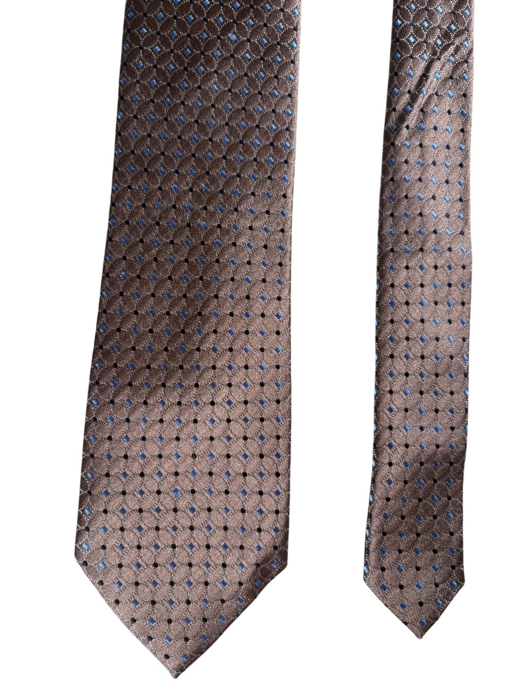 Geoffrey Beene 100% Silk Brown Blue Jacquard Medallion Tie